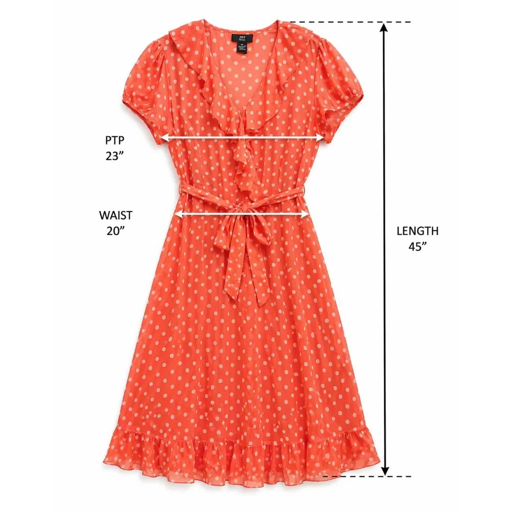 JBS Women Orange Polka Dot Ruffle Tie Waist Midi Dress 16W - Picture 2 of 7